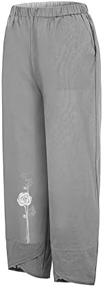 MTSDJSKF плус панталони со постелнина, палацо еластично-половината удобна постелнина панталони со џебови за тренингот на џебови