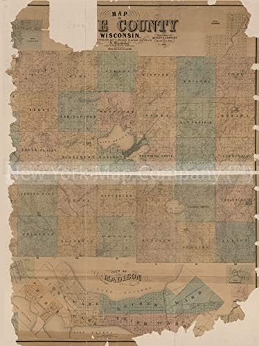 Бесконечни фотографии 1861 Карта | Карта на округот Дане, Висконсин | Кадастарски округот Дане | Сопственици на земјиште | вистински