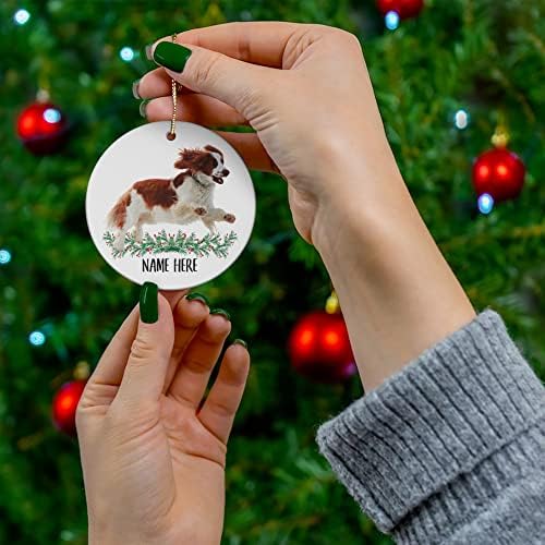 Смешно персонализирано име Велс Спрингер Спаниел скокање подароци 2023 украси за новогодишни елки кружни керамички