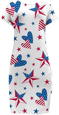 Мијашуи Удобни Фустани За Жени Денот На Независноста Жени Обрасци На Американско Знаме Обичен Шлиц За Врвки Тенок Памучно Лето