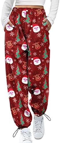 Божиќни женски божиќни џемпери на божиќни џемпери, дното на божицата со високи половини, баги џогерски панталони Атлетски салон панталони