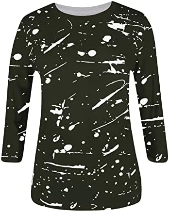 Nokmopo жени есен мода од 2022 врвови моден обичен темперамент шарена печатена тркалезна врат седум-дел ракав врв на ракав
