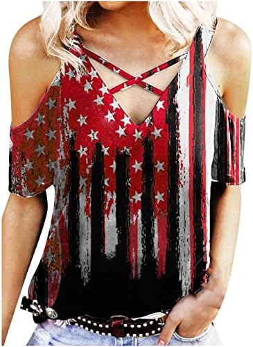 Студените врвови на Shouler за жени, Америка, знаме за знаме на знаме, маички за независност, маици со краток ракав