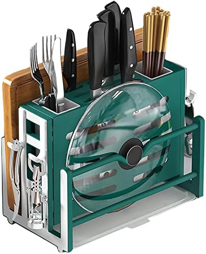 Мултифункционален организатор на кујнски организатор за сечење на таблата за сечење на таблата за нож држач за тенџере, држач за капакот на кујната за кујнски садо