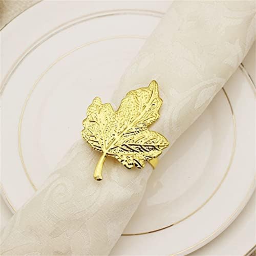 Zhuhw 12 парчиња/метална салфетка прстен Златен јавор од лисја од салфетка, свадба празнична забава, креативна декорација прстен за салфетка салфетка