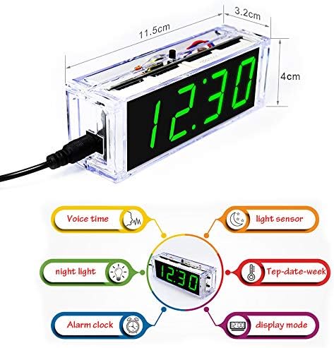 Комплет за часовникот Fyeta DIY Дигитален цевка Време на температура на температура Датум на приказ на англиски јазик Време на глас