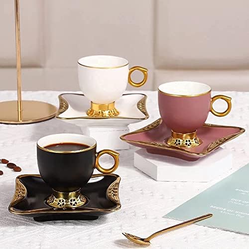 Лента, мали еспресо чаши и чинии, сет од 6 чаши Демитасе, турски чаши за кафе, сет на еспресо, мали чаши за кафе 80 ml