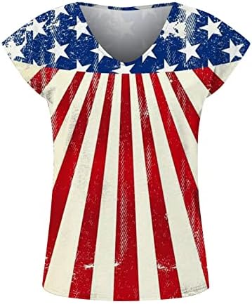 Graphенски графички маички, жени лето гроздобер блуза краток ракав Американско знаме печатено маички трендовски врвови на вратот