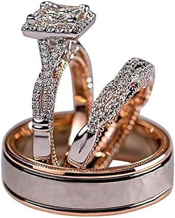 2023 Нова поделба на прстенот роза во боја на роза со три парчиња злато пенливи циркони прстени в Valentубените прстени за жени