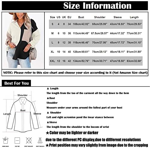 Овермална женска кошула со средна должина на кошулата во боја на контраст, случајна стил на сингл на долги ракави со долг ракав