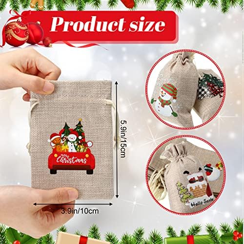 30 Парчиња Божиќни Чанти Од Бура Од Јута Божиќни Подароци Торби Со Врвки Божиќна Торба За Бонбони Платно Занаетчиски Чанти За Божиќна