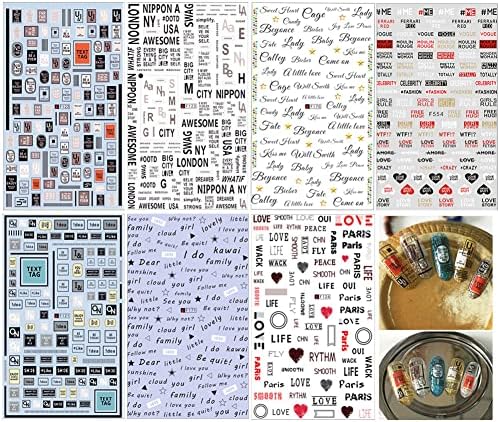 7 чаршави букви за налепници за уметност, азбука за украси за нокти Дизајнер за нокти Арт материјал 3Д самолепливи англиски букви зборови налепница