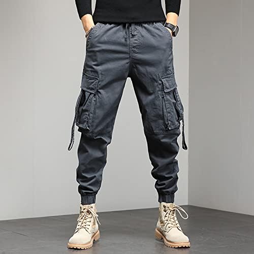Sgaogew Men Панталони обични тенок вклопни мажи лабава памучна работна облека џеб цврсти еластични панталони панталони со панталони