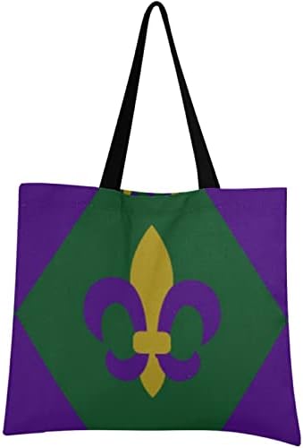 Visesunny Carnival Women Extrage Голема торба за тота, Mardy Gras Purple зелено златно рамо торби дами плажа патување еднократно намирници