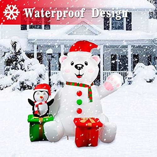 Ourwarm 6ft Божиќни надувувања на отворено украси, поларна мечка надувување со пингвин Божиќни двор украси со предводена светлина за Божиќна