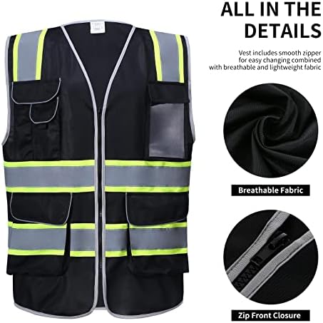 Безбедност за безбедност на висока видливост на Yaludde - Рефлексивна работна облека за повеќе џебови, ANSI/ISEA класа 2 во согласност