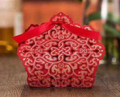 Од 50 парчиња Свадбена Декорација Чоколадна Кутија Црвена Бела Сина Боја Кутија За Бонбони Ласерско Сечење Кутија За Подароци ЗА Свадбени