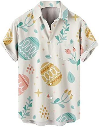 Велигденска кошула за печатење за мажи лабава блуза модни маици со кратки ракави лапчиња за лекови на лекови на врвови со удобни маици