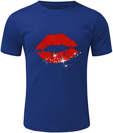 HDDK MENS летни кратки ракави маици уста усни печати екипаж за основни маички обични лабави модни тренинзи, врвови на врвови