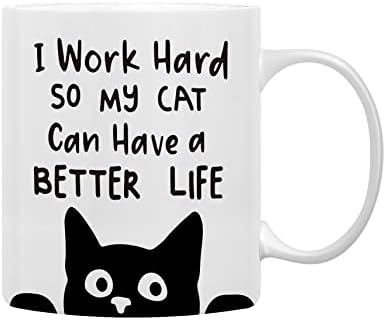 КАШВЕЈ Работам Напорно За Мојата Мачка Да Има Подобар Живот Чаши За Кафе Кригла, Божиќен Роденденски Подарок За Љубителите На Мачки