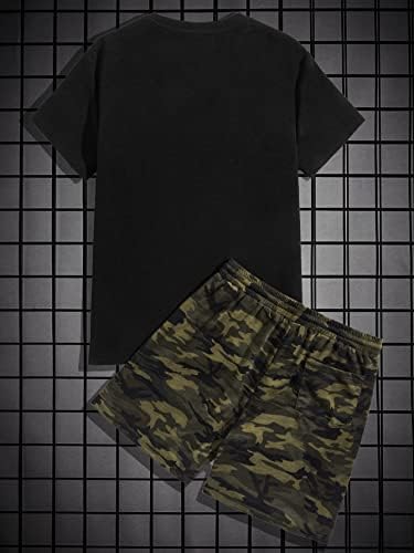 Горглитер машка облека од 2 парчиња Камо печати кратки ракави екипаж маица и шорцеви