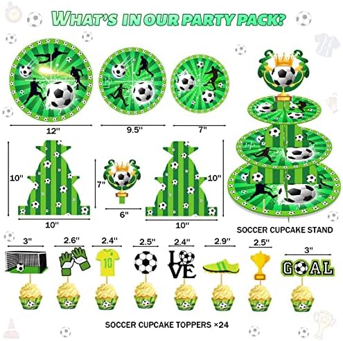 25 парчиња фудбалски кук-кекс стојат 3-ниво и фудбалски сет за топер на Cupcake, Fiesec Soccer Party Party обезбедува картонски
