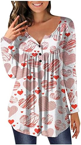 Валентин облека за жени слатка срцева кошула сака кошула со долг ракав жени женски обични врвови кошули за жени трендовски