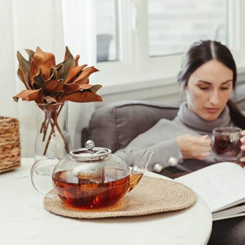 Grosche Joliette стаклен чајник со не'рѓосувачки челик лабав лисја чај инфузер 1250 ml / 42 fl. Оз. за лабав чај или цветен чај