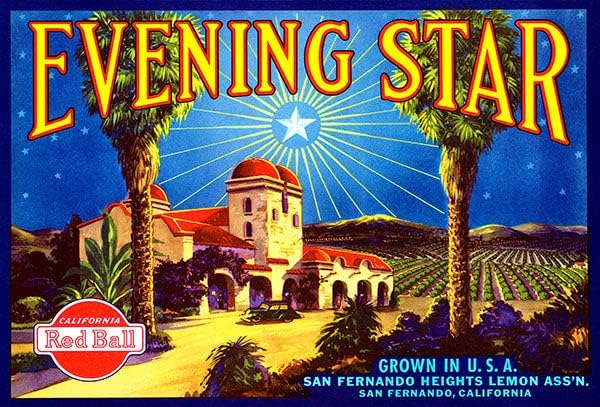 Вечер starвезда - Сан Фернандо Калифорнија - 1930 -ти - магнет со етикета на гајба