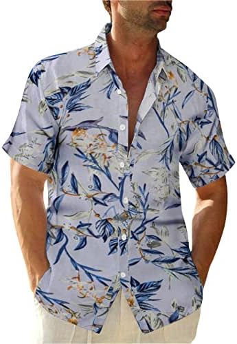XXVR Менс Хавајски кошули пролет и лето цветни шарени печати обичен лап-плажа на отворено одмор кратки кошули за ракави мажи ткаени