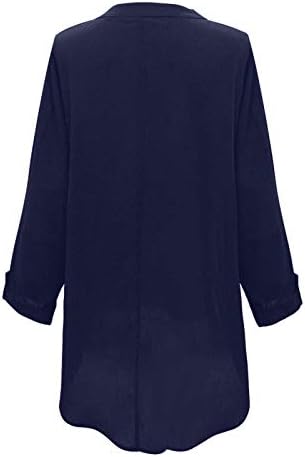 Постелни кошули за жени лабава вклопена v копче за вратот надолу на блуза Преголема долга ракав Постелни врвови плус големина