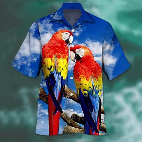 2023 година Нова машка пролет/лето модна обична забава за печатење на папагали плажа лабава печатена кошула за кратки ракави против кошула