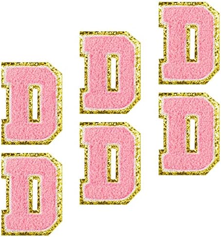 Ironелезо на букви закрпи за облека ， 6pcs розови варсити Почетна закрпи железо на декоративни поправка извезени закрпи за капаци