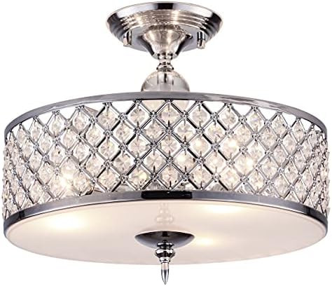 Папаја тркалезна хром и кристално вметната 3 ламба лустер рустикален полу-флеш монтиран тавански светло за спална соба.
