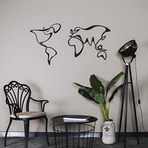 Нортшир метал светски мапа wallидна уметност 47 x 21 | Декорација на метални wallидови | Линиска уметност модерна декорација на wallидови | Минимална