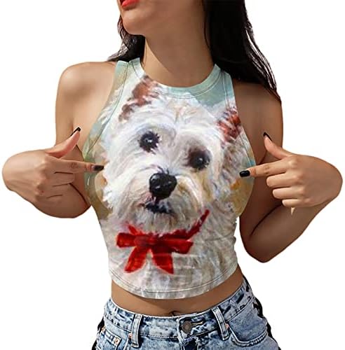 Women'sенски Women'sенски 2023 врвови без ракави летни модни насликани кучиња за печатење на кучиња маица резервоар врвови врвови