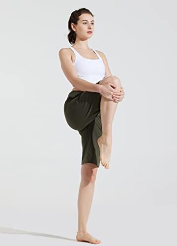 Вилит женски 12 Бермуда на коленото долга долга шорцеви со џебови што работат со тренингот салон за јога