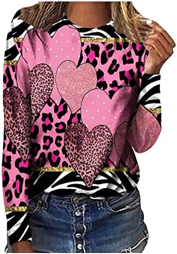 Денот на вineубените Симпатични врвови за жени модни маички со долг ракав маички крави мачки графички печатени пулвер кошули блузи