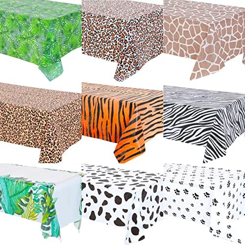 9 Парчиња Животински Сафари Тема Зоолошка Градина Печатење Маса Покритие Животинска Тема Чаршав Леопард Тигар Зебра Жирафа Шепа Палма Лист Печатење