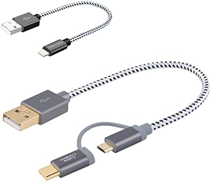 Пакет-2 Предмети: 2 Во 1 Микро USB C ДО USB Кабел За Брзо Полнење 0,8 СТАПКИ + 0,5 Стапки Краток Молња ДО USB Кабел За Синхронизација На