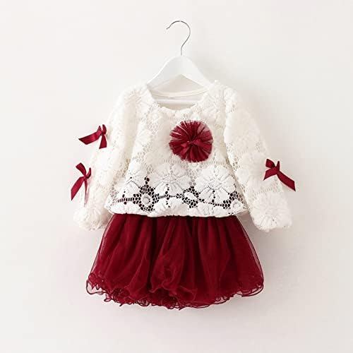 Мали Девојчиња Зимски Долги Ракави Лак Јакна Со Шмек Принцеза Фустан 2 ПАРЧИЊА Облека Поставена Црвена Боја