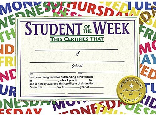 Хејс Издавачка Студент На Неделата Сертификат, 8.5 х 11, Пакет од 30