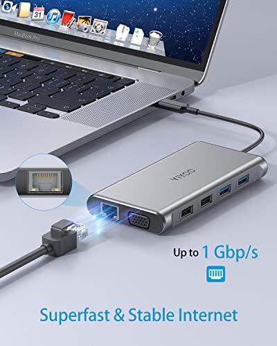 USB C HUB Vga Адаптер, Yiyoo 10-во-1 Докинг Станица Со ethernet 1000Mbps, VGA, 4K USB C ДО HDMI, 2 USB 3.0, 2 USB 2.0, Micro SD/TF