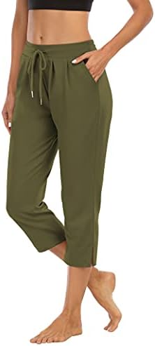 Thanthенски женски капри јога панталони лабава удобна дневна пижама тренингот Атлетик Каприс Jerseyерси џогери панталони со џебови