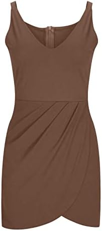 Lcepcy Women's v вратот без ракави рафле матурска матурска фустан случајна цврста боја коктел фустани 2023 летен вечерен фустан