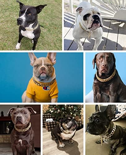 Кубанска врска јака за кучиња - 3/4 инчи широк метален златен ланец кучиња ѓердан, симпатични додатоци за моден накит за кученце, трендови custome