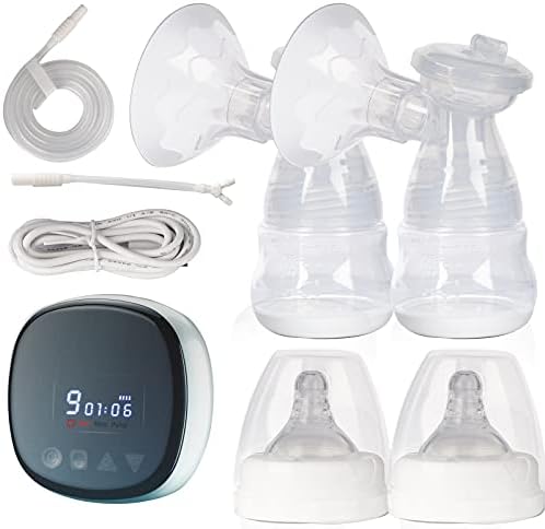 Двојни електрични пумпи за дојка, преносна двојна пумпа за млеко со доење со 4 прирабници со големина, LED дисплеј на екранот на допир на допир, 4 режими и 9 нивоа за заш