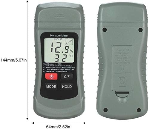 Мерач на влага од дрво на дрво LCD дигитален влага тестер за влага од типот на вода и детектор на влага со 4 режими Држете ℃/℉ Мерач на