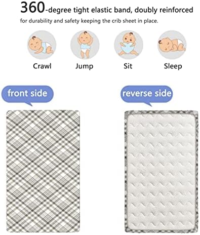 Карирани тематски опремени мини чаршафи, преносни мини креветчиња со меки мали деца, вградени чаршафи за креветчиња за девојче или момче, 24 „x38“, повеќебојни