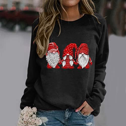 Божиќни врвови жени каузални џемпери со долги ракави пулвер лабава Божиќна екипаж за џемпери графички дуксер